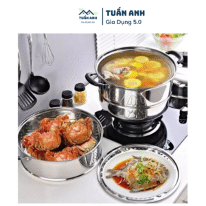 Nồi Hấp Inox 3 Tầng 28CM Tặng Kèm Xửng Hấp, Nồi Hấp Bánh Bao Bánh Flan Dùng Cho Cả Bếp Từ