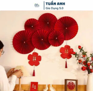 Quạt giấy tròn trang trí decor không gian Tết